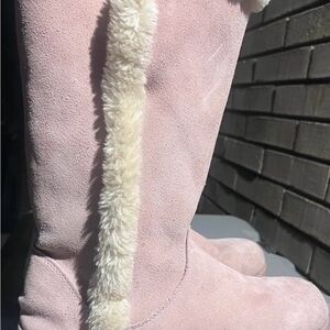 Pink Suede Women's Boots with Fur Trim